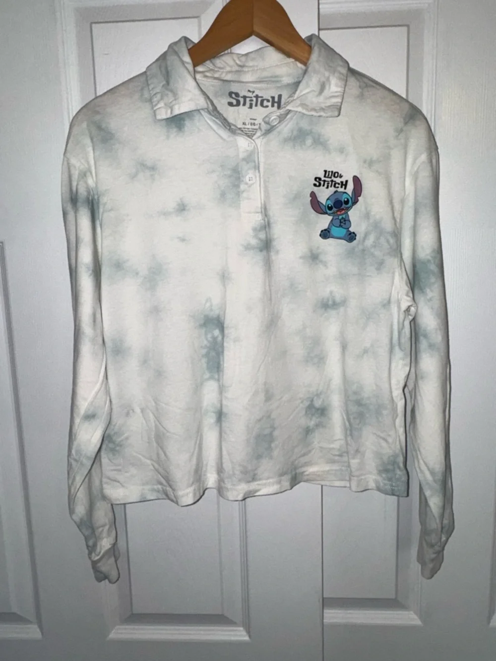 Disney Lilo & Stitch Tie Dye Long Sleeve Polo Shirt XL Cute Casual